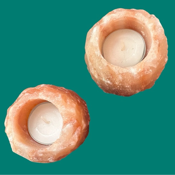 💋 4 FOR $50 / Set of 2 Himalayan Pink Rock Salt Tea-light Candle Holders - Picture 2 of 10